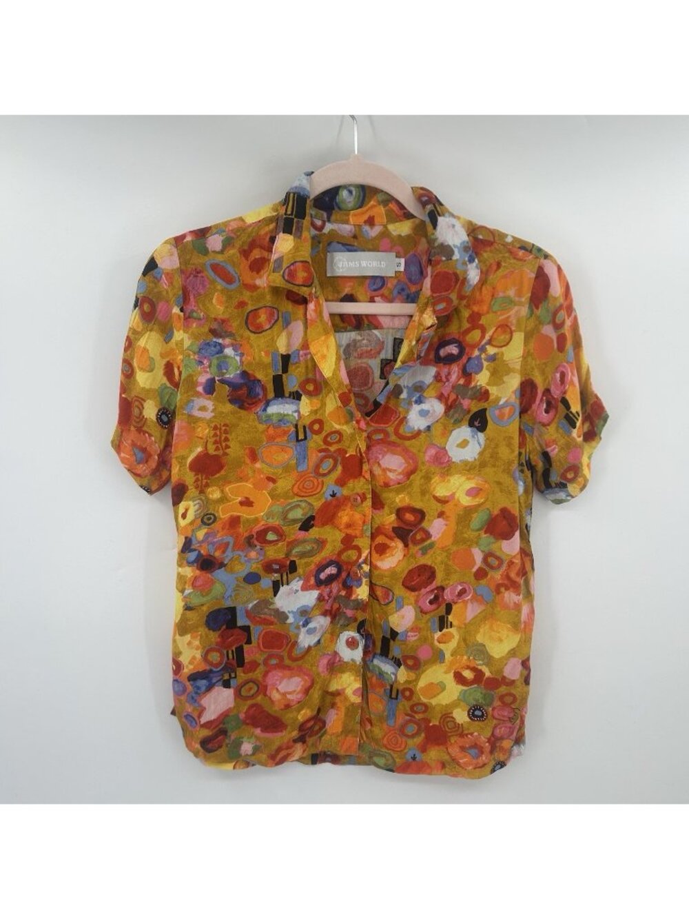 Jams World Multicolor Abstract Pattern Shirt Women’s Small Rayon Hawaiian Rare